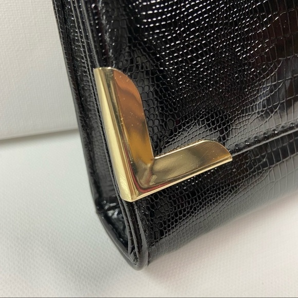 Style & Co. black patent leather clutch with gold chain - Picture 3 of 12